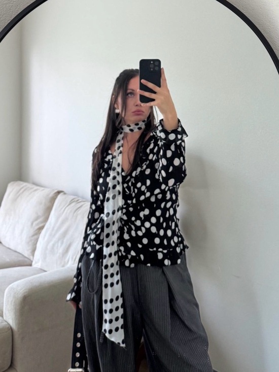Sunny Leigh Tops - Black and White Polka Dot Blouse